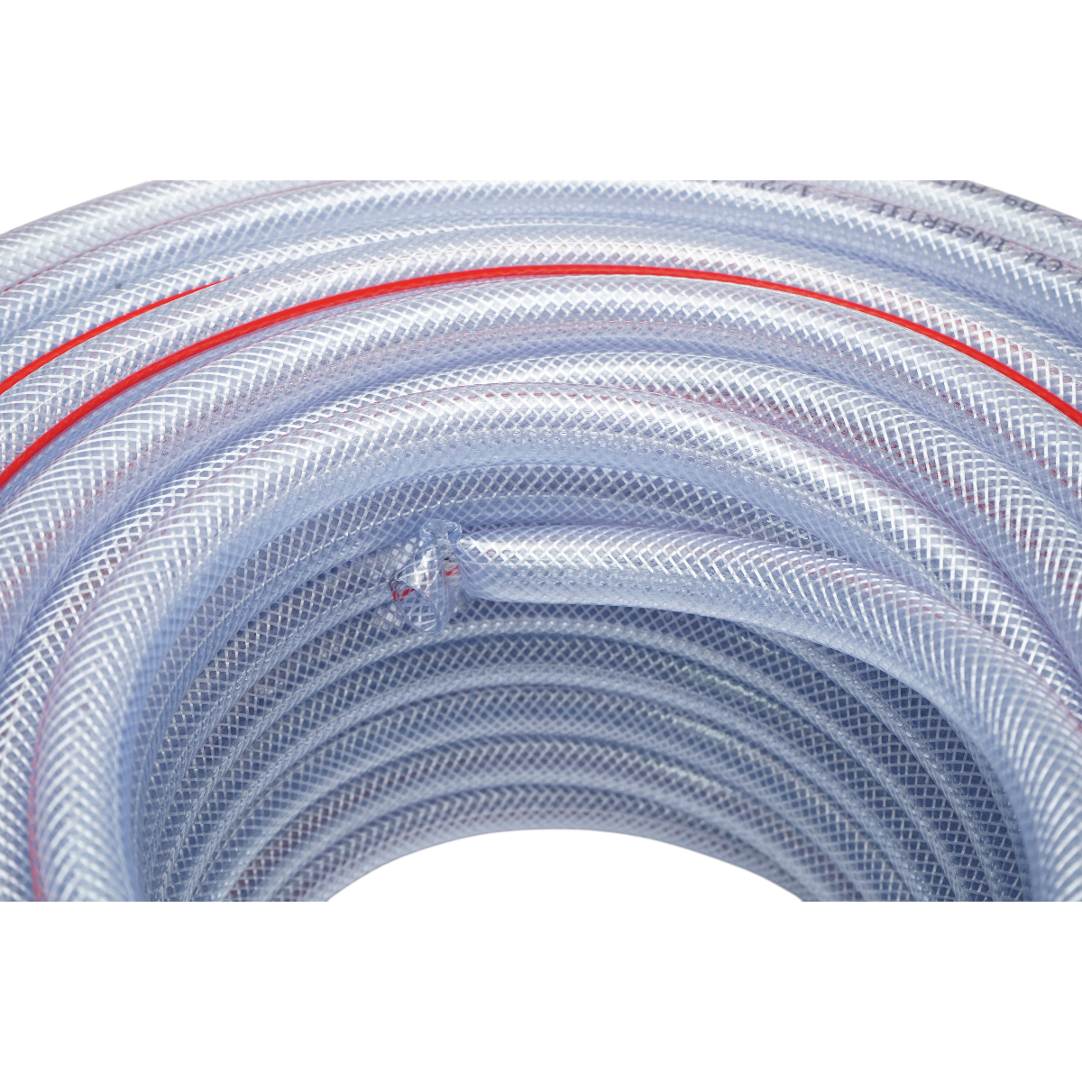 Átlátszó PVC kerti tömlő 1/2 hüvelyk (12mm), PN9 rúd, 12x18mm fonott textilbetéttel 50m/tekercs INTENZÍV HASZNÁLAT