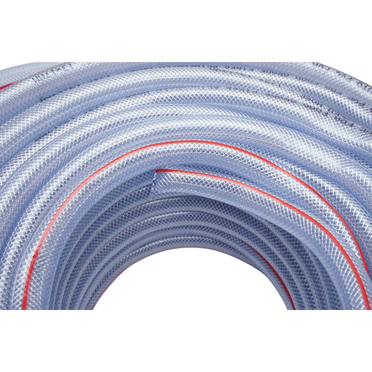 Átlátszó PVC kerti tömlő, slag, 1/2 inch (13mm), PN7 rúd fonott textilbetéttel, FDA tanúsítvánnyal élelmiszeripari felhasználásra 50m/tekercs