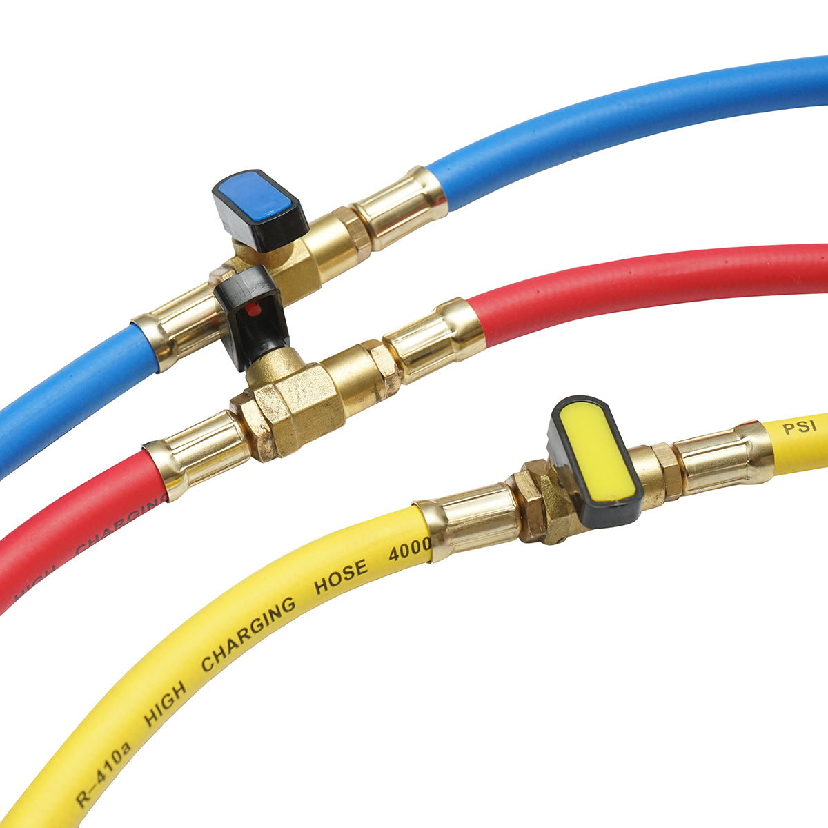 Tömlőkészlet csapolóval 180 cm 3 színű R-410a freon töltéshez