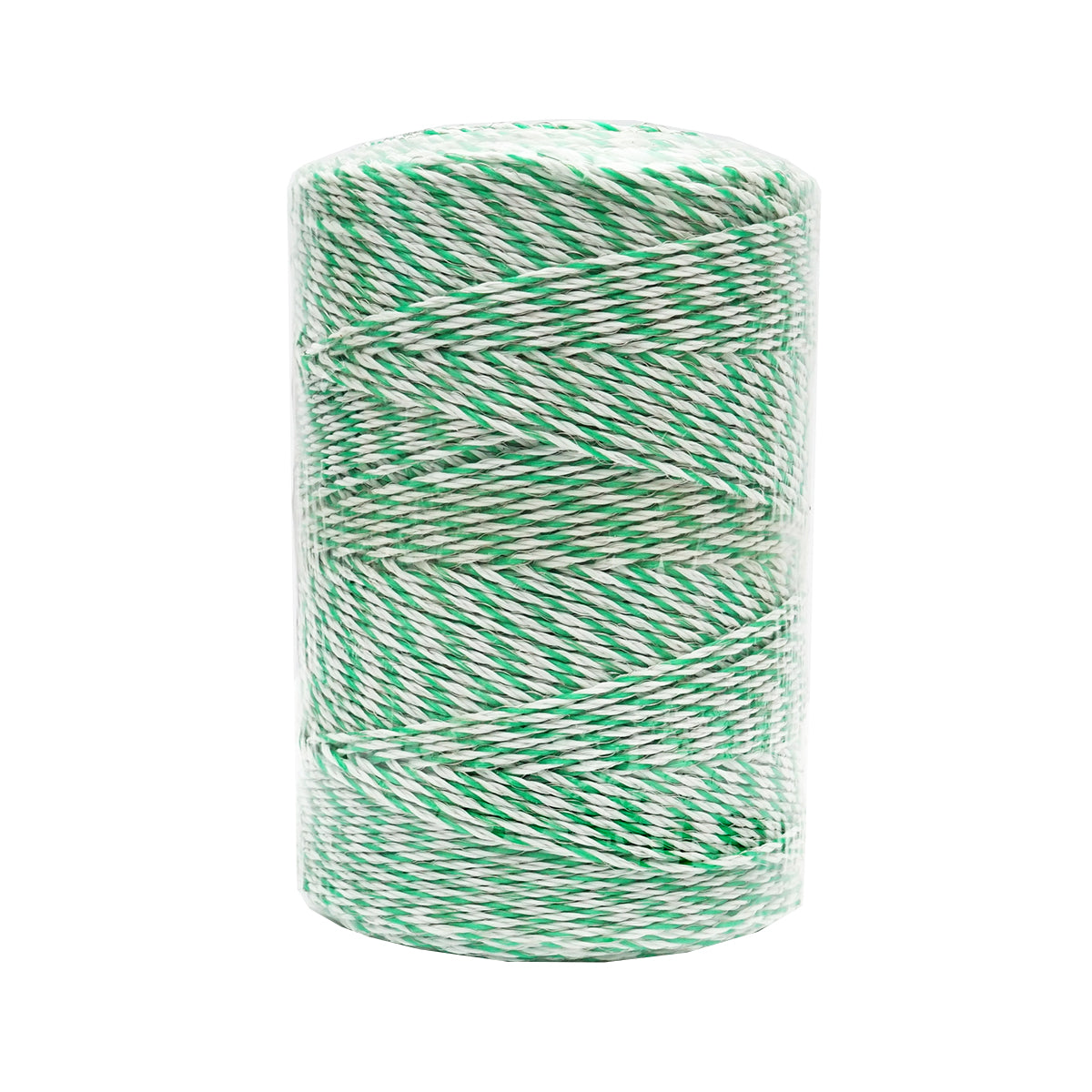 Fehér-zöld huzal tekercs 2.5mm fi 2.5mm fém betét 4x0.2mm SS, ellenállás 7 Ohm/m, 500m elektromos kerítés Thor