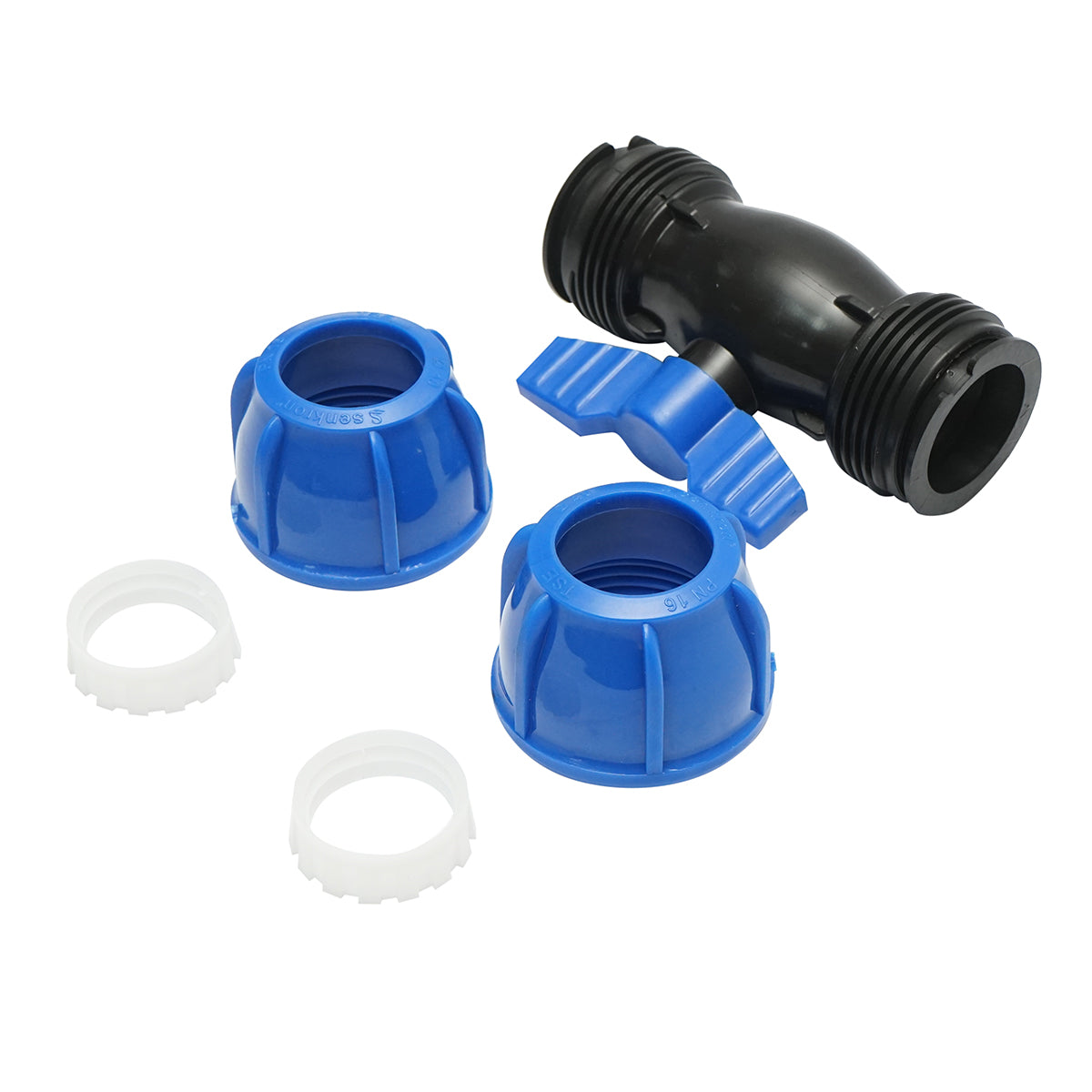 PEHD tömörített golyós golyóscsap HDPE D40x40mm, PN16 öntözőrendszerekhez