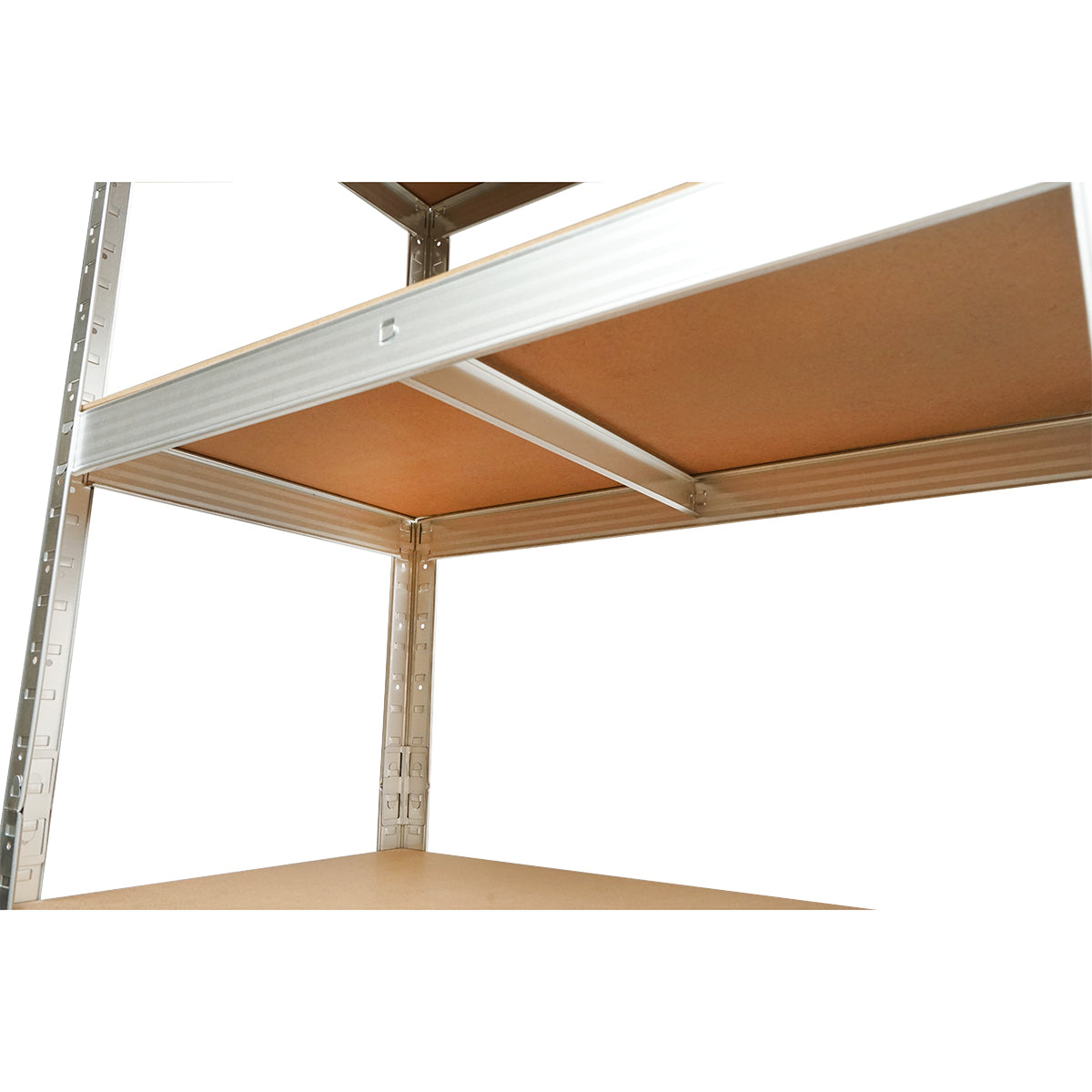 Salgó polc, fém polc, 4 MDF polccal, 144x60x30cm, 50kg/polc, csavarmentes szerelés Breckner Germany