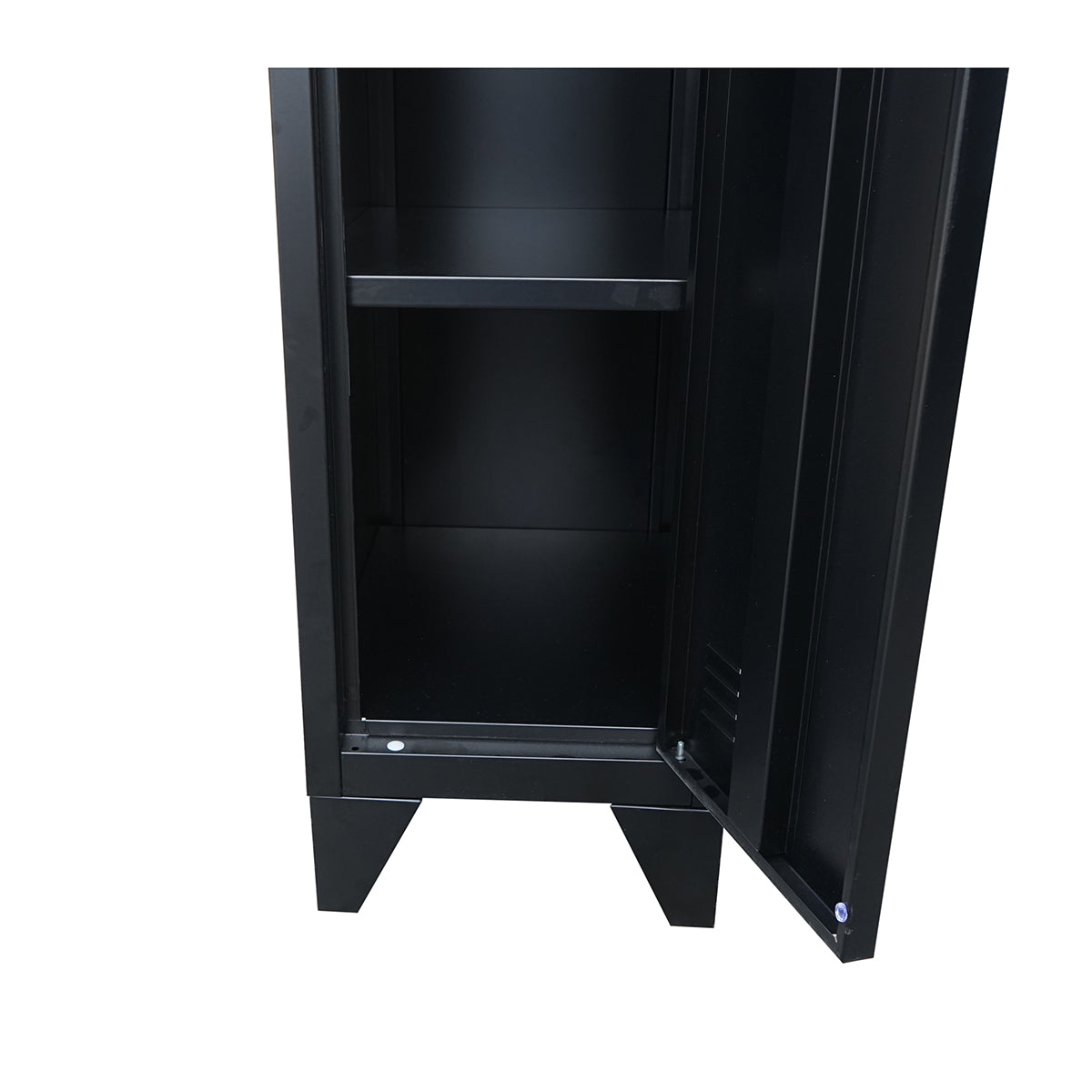 Fekete fém fiset szekrény 1 ajtóval és 5 polccal 1700x300x450mm