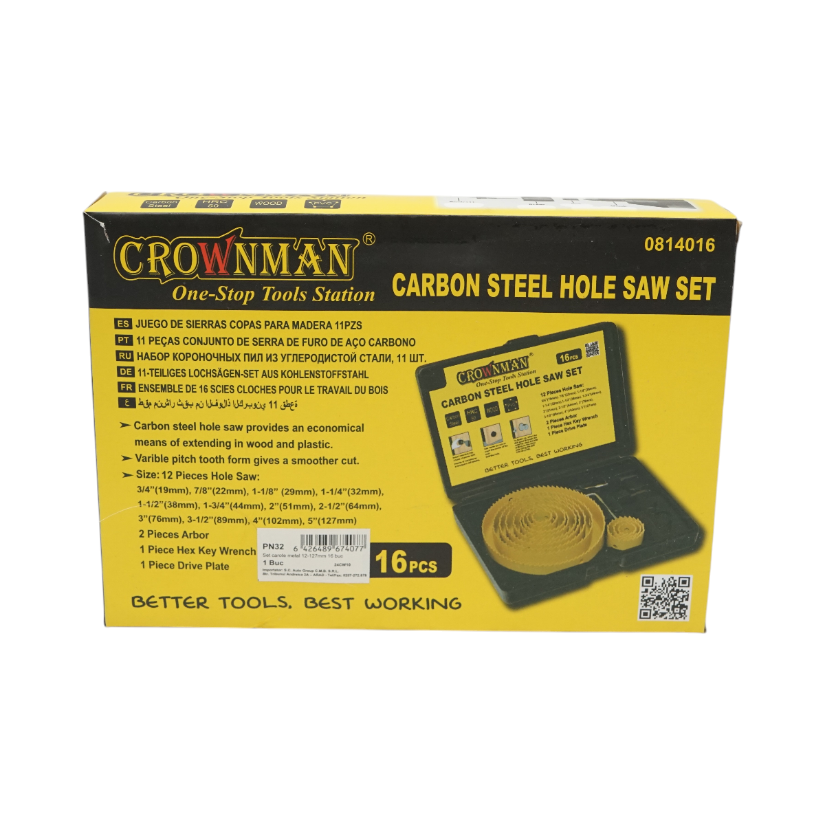 Crownman 12 darabos kör alakú öntővas készlet 19-127mm gipszkartonhoz, fához, PVC-hez 16 darab Crownman