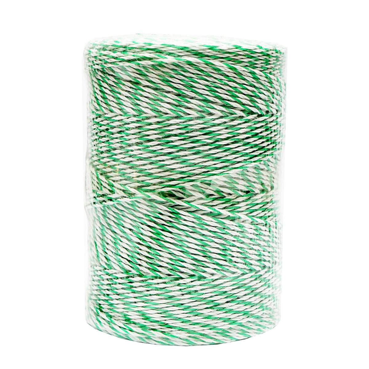 Fehér-zöld huzal tekercs 2.5mm fi 2.5mm fém betét 4x0.2mm SS, ellenállás 7 Ohm/m, 500m elektromos kerítés Breckner Germany