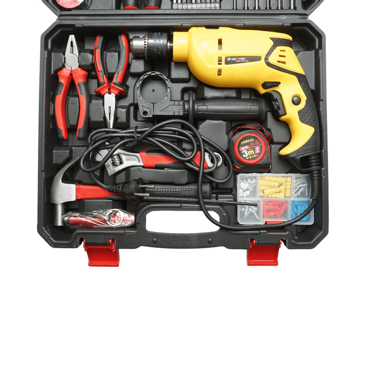 Ütvefúró, Kalapácsfúró készlet 600W, 220V, 13mm tokmány, 3300rpm szerszámokkal és szerszámokkal 66 db Breckner Germany fúrókészlet