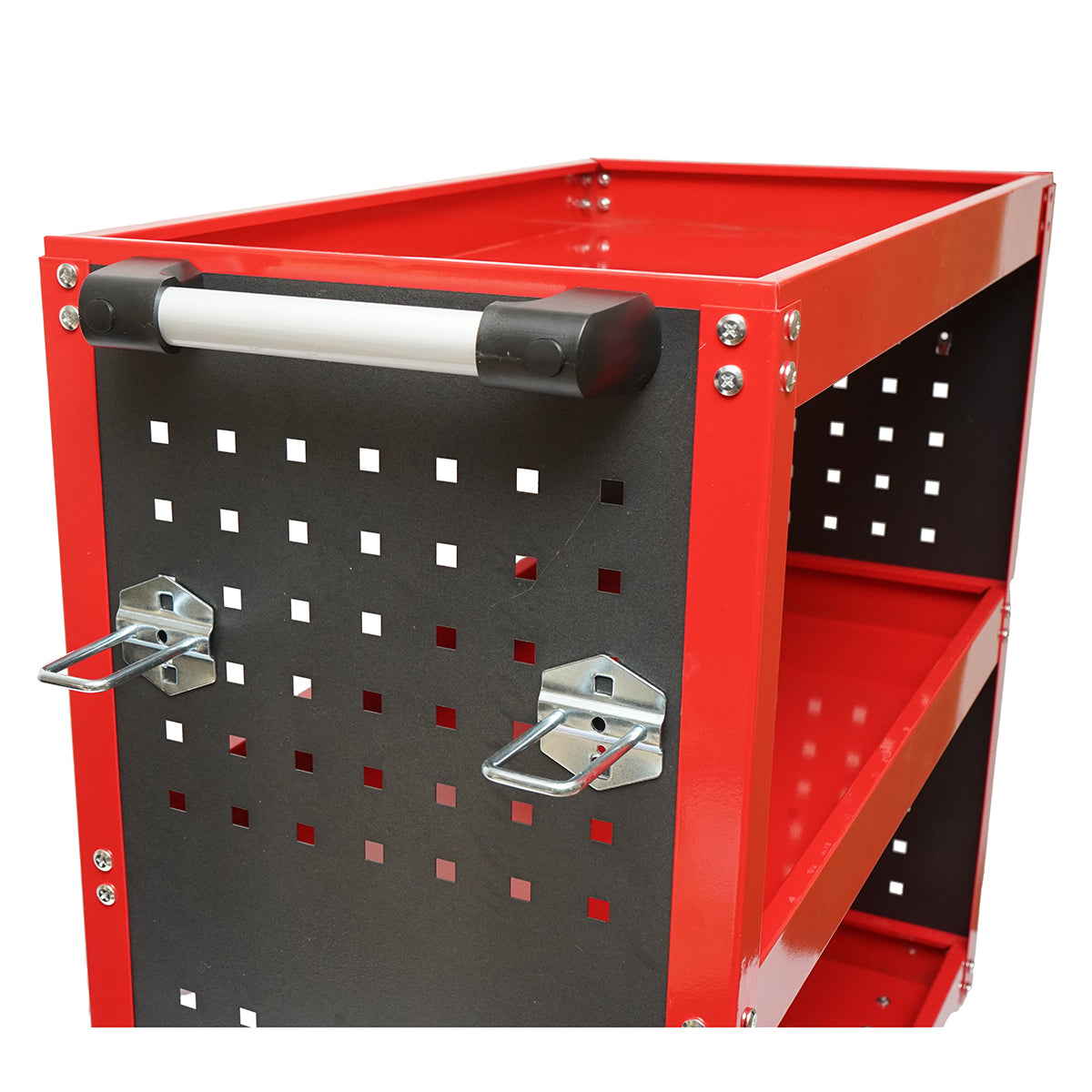 Kerekes fém kocsi 3 polccal és szerszámtartókkal 670x370x730mm