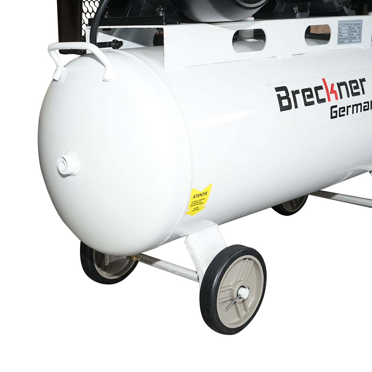 Övhajtású légkompresszor 100 l, 2 hengeres V-motor 3 LE, 2,2 kW/380 V, max. nyomás 8 bar, levegőbeömlési térfogat 273 l/perc Breckner Germany