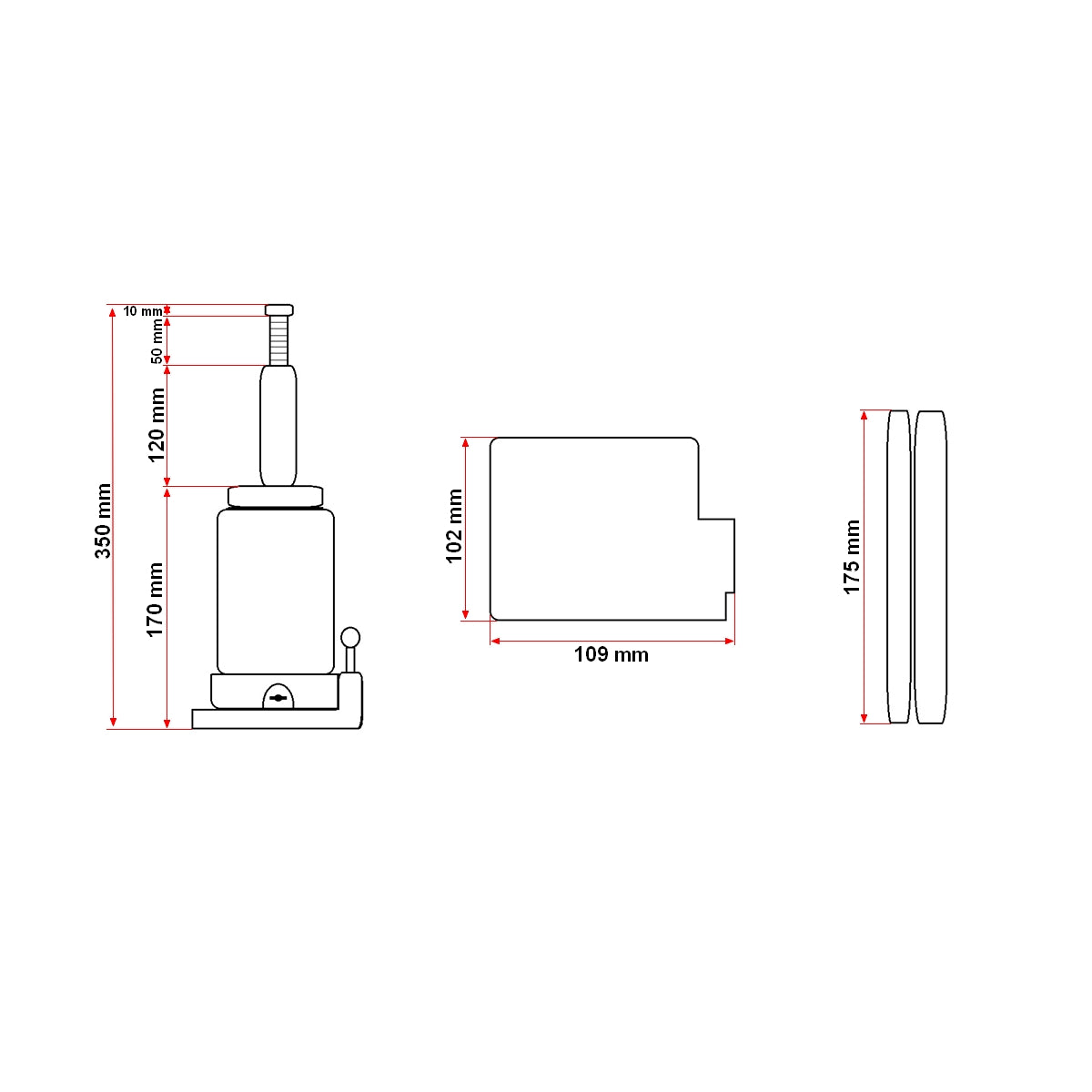4 tonnás dugattyús hidraulikus emelő 180 mm-es szeleppel
