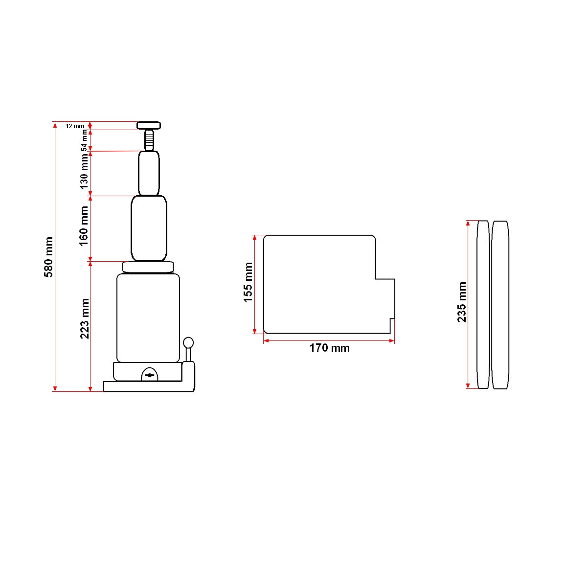 Hidraulikus kétdugattyús emelő 20 tonna 235mm