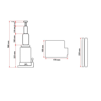 Hidraulikus kétdugattyús emelő 20 tonna 235mm