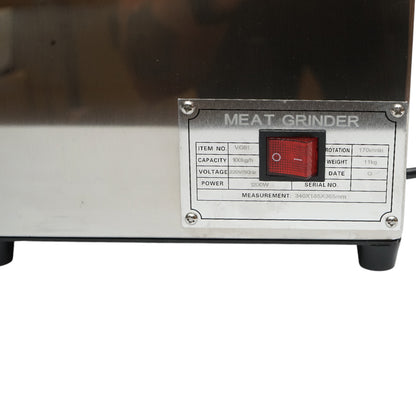 Elektromos húsdaráló rozsdamentes acél + alumínium 1200W, 220V, 100 kg/h kapacitás, kolbászadapter, 1 szita és 1 kés tartozékkal 340x185x365mm
