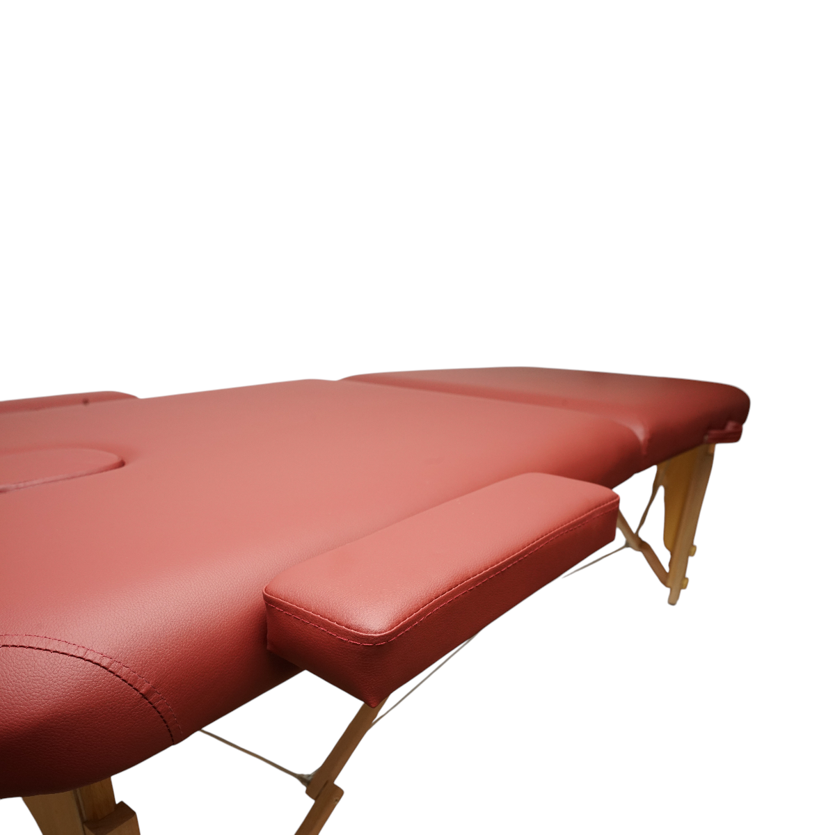 Összecsukható hordozható masszázságy 2 zónás, fa váz, 5cm hab, magasság 55-76cm, burgundy vörös ökológiai bőr 60x213cm THOR