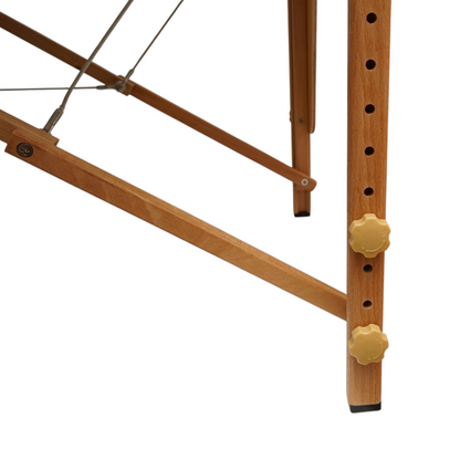 Összecsukható hordozható masszázságy 2 zónás, fa váz, 5cm hab, magasság 55-76cm, krém ökológiai bőr 60x213cm THOR