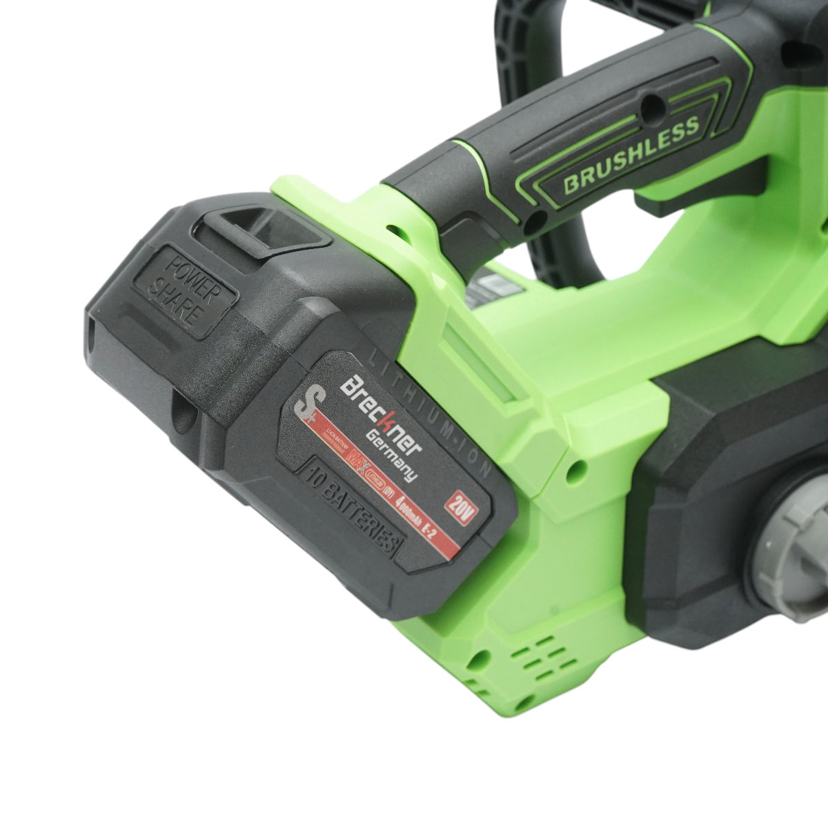 Professzionális elektromos láncfűrész 2 darab 20V, 4Ah Li-ion akkumulátorral, brushless motor, LED digitális kijelző, 12 inch (300mm) lánc Breckner Germany