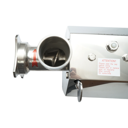 Elektromos húsdaráló rozsdamentes acél + acél 1200W, 220V, 100 kg/h kapacitás, kolbászadapter, 1 szita és 1 kés mellékelve 340x185x365mm
