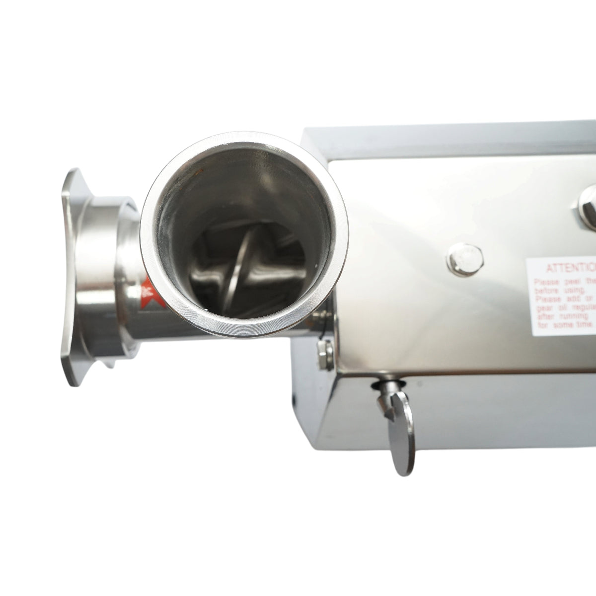 Elektromos húsdaráló rozsdamentes acél 1600W, 220V, 150 kg/h kapacitás, kolbászadapter, 1 szita és 1 kés mellékelve 380x210x415mm