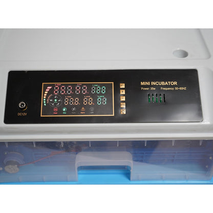 Automata tojásinkubátor, keltető gép 24 tojáshoz 35W, 12V-220V, automata forgatás, LED ovoszkóp, hőmérséklet-szabályozás, páratartalom-szabályozás, digitális kijelző, riasztás