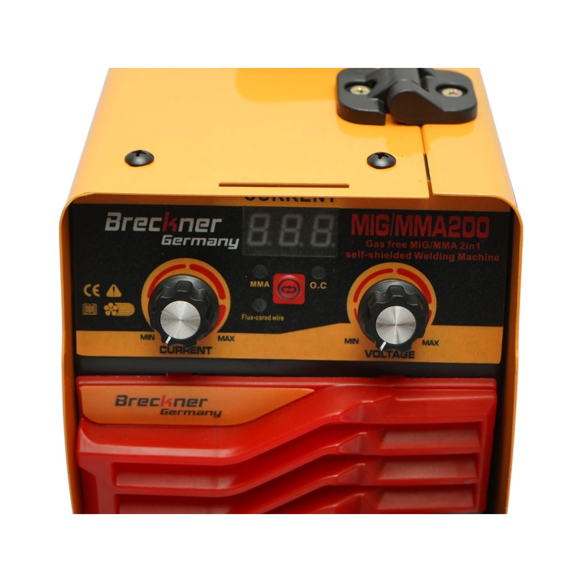2 az 1-ben inverter hegesztőgép MIG/MMA gáz nélkül 200A, 220V, digitális kijelző, elektródás hegesztés, Flux Core E71T-GS dróttekercs mellékelve Breckner Germany