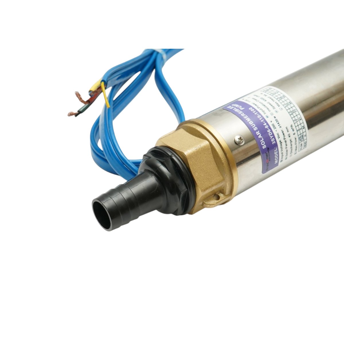 Napelemes merülő vízpumpa rozsdamentes acél 1100W, 110V, D76mm, teljesítmény 6 m3/h, Brushless, MPPT vezérlő, 84m szállítási magasság 3SYD6-84-110-1100 Breckner Germany