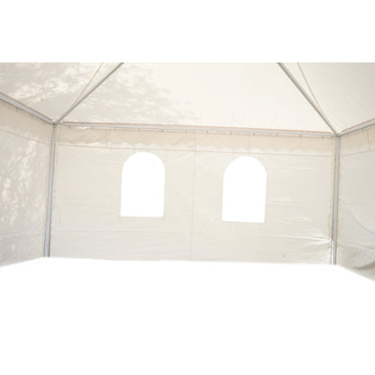 Pagoda típusú eseménysátor pavilon 5x5m, fehér UV-álló vízálló, PVC 750g/m2 tetőzet, acél-alumínium keret 48x48x2.5mm