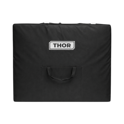 Összecsukható hordozható masszázságy 2 zóna, fa keret, 6cm hab, magasság 55-76cm, fekete ökológiai bőr 60x213cm THOR