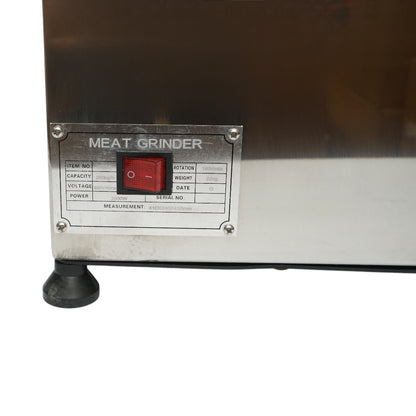 Elektromos húsdaráló rozsdamentes acél 2000W, 220V, 250 kg/h kapacitás, kolbászadapter, 1 szita és 1 kés mellékelve 410x240x450mm