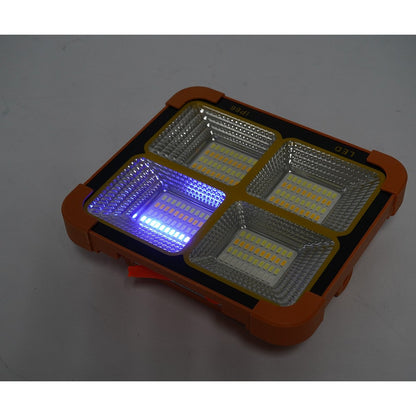 Hordozható LED reflektor 100W napelemes panellel 1.5W, 3600mAh akkumulátor, 6 világítási mód, mágnes, karabiner, USB Power Bank 210x170x55mm Breckner Germany