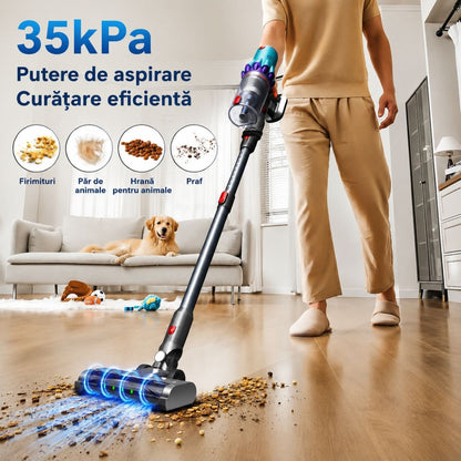 Függőleges vezeték nélküli porszívó 300W, szívóerő 35 kPa, akkumulátor 2000mAh, porgyűjtő 800ml, 3 szívási mód, LED érintőképernyő, brushless motor, LED megvilágított kefe