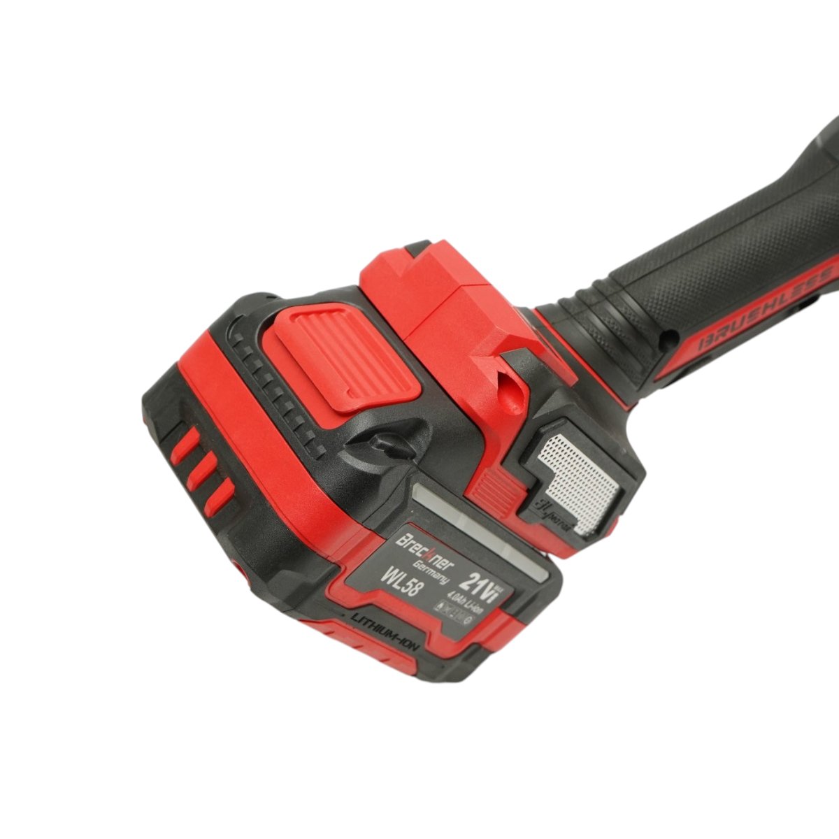 Sarokcsiszoló 1000W 2 db 21V, 4Ah Li-ion akkumulátorral, 125mm korong, brushless, elektromágneses fék, 3 fokozatú fordulatszám 5000/7000/9500rpm Breckner Germany