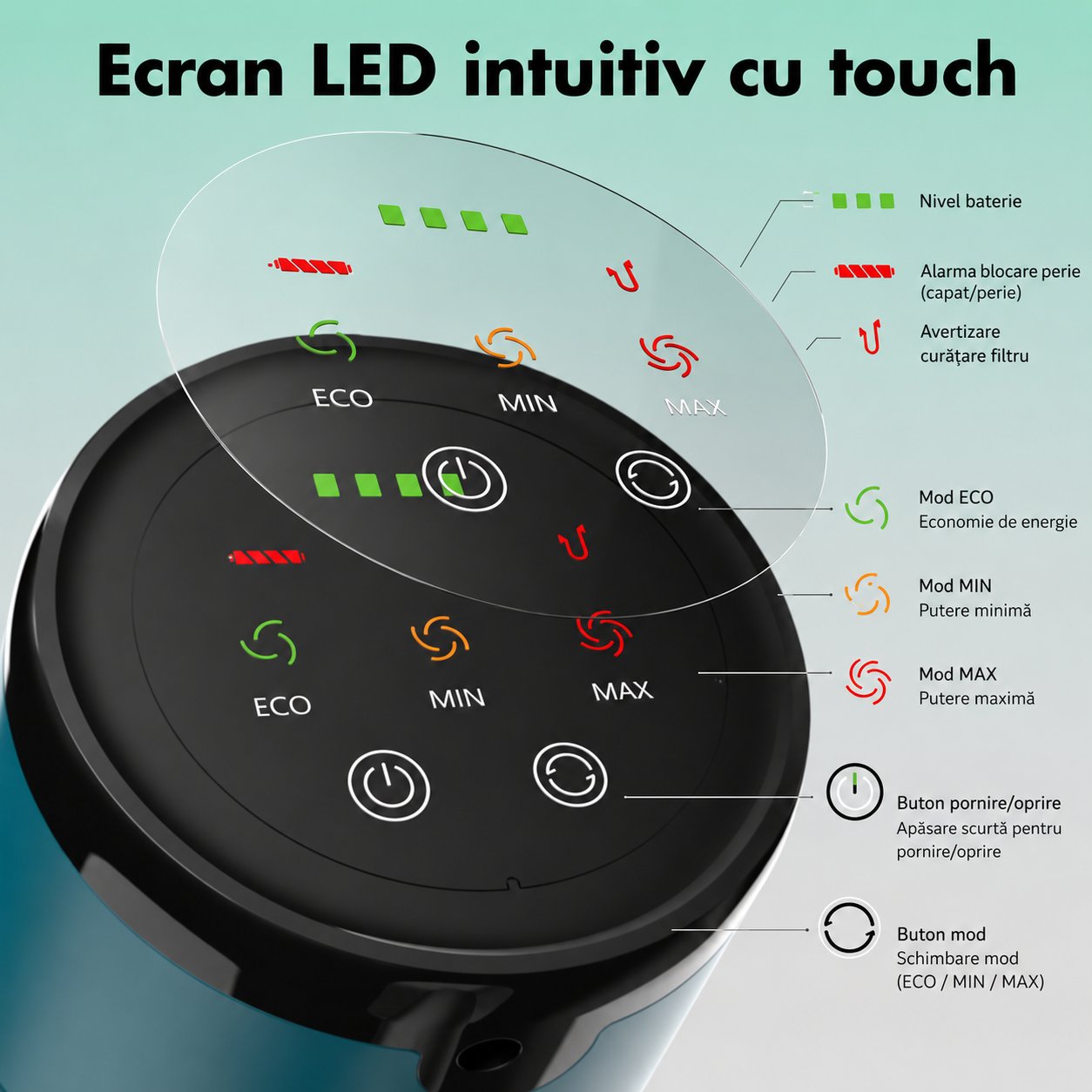 Függőleges vezeték nélküli porszívó 300W, szívóerő 35 kPa, akkumulátor 2000mAh, porgyűjtő 800ml, 3 szívási mód, LED érintőképernyő, brushless motor, LED megvilágított kefe