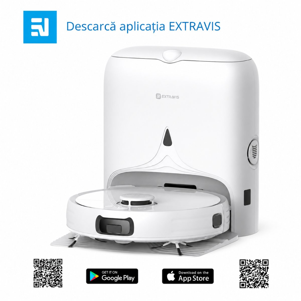 Intelligens robotporszívó mop funkcióval 8500Pa, auto-ürítő állomás, LDS lézeres navigáció, 5200 mAh akkumulátor, szálakodás-mentes kefe, WiFi alkalmazásvezérlés Extravis