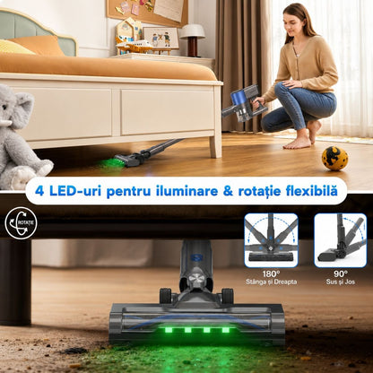 Függőleges vezeték nélküli porszívó 200W, szívóerő 30 kPa, akkumulátor 2000mAh, porgyűjtő 600ml, 3 szívási mód, LED érintőképernyő, brushless motor, LED megvilágított kefe