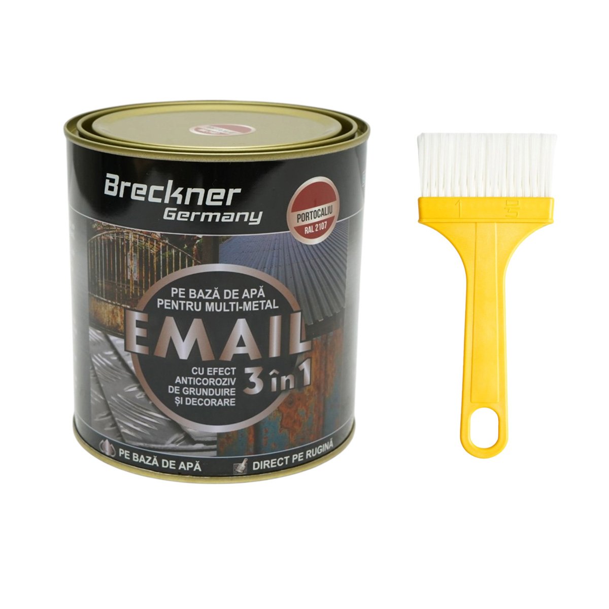 3 az 1-ben rozsdagátló zománcfesték narancssárga 2107 Amazone 750g fémhez, közvetlenül a rozsdára, vízalapú Breckner Germany