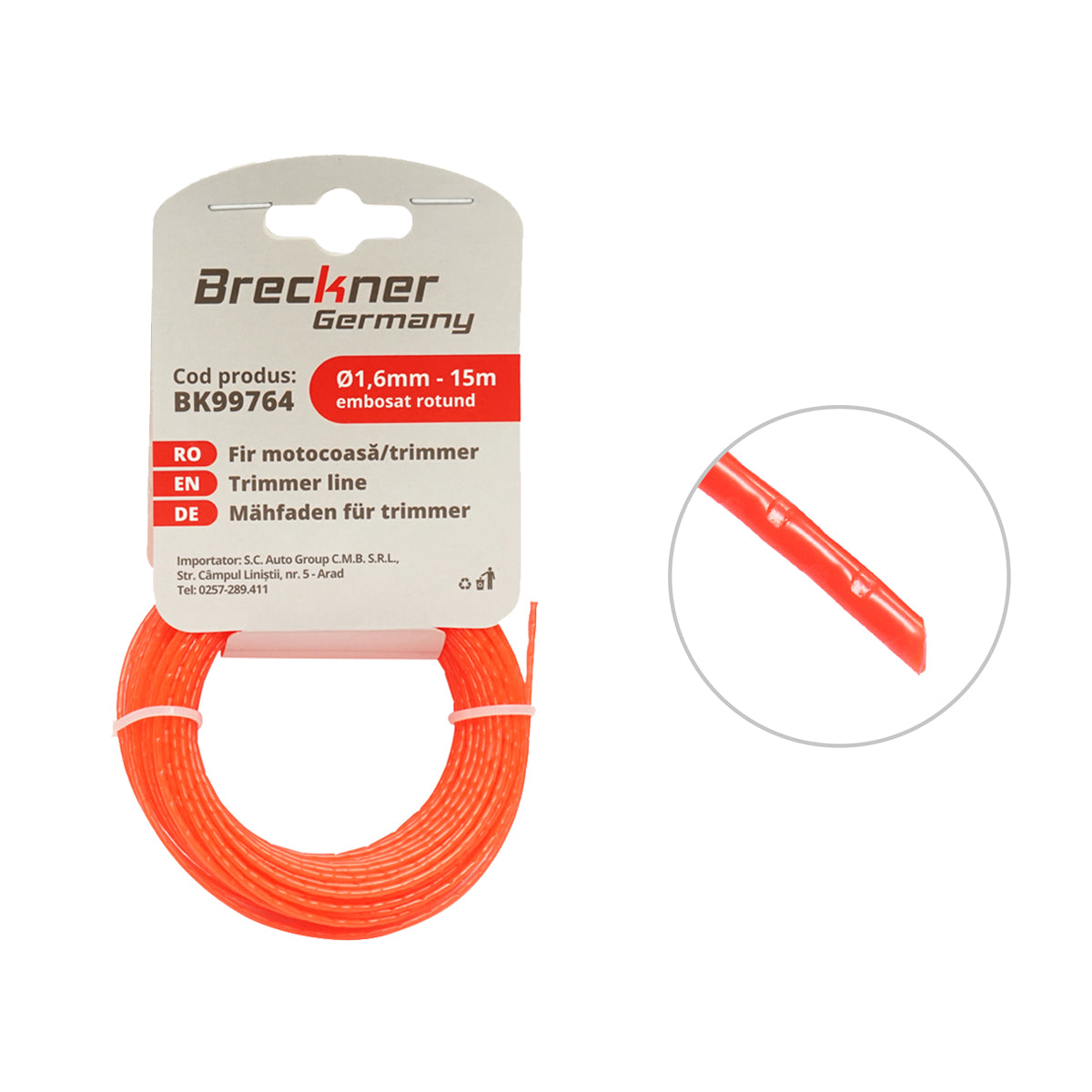 Fűkasza damil, kerek, dombornyomott 1.6mmx15m Breckner Germany
