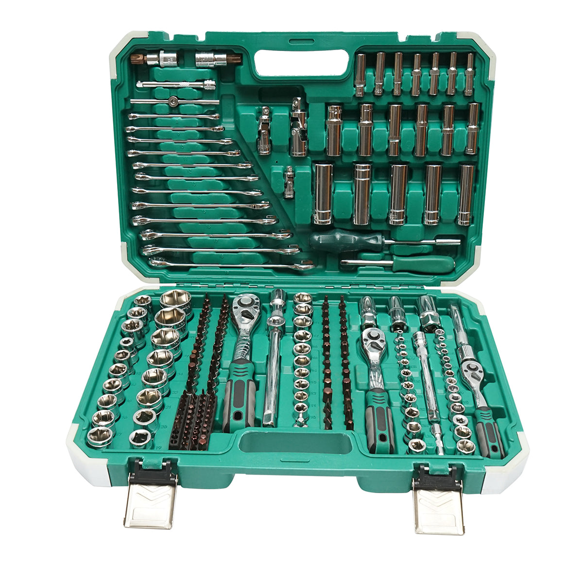 Csöves, hatszögletű, mély dugókulcs készlet 4-32mm, fix kulcsok 8-19mm, bitek, torx, hex, spline 218 db Breckner Germany