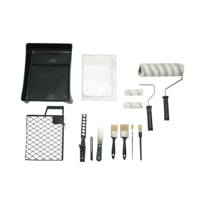 Festés és meszelés szett poliészter trafaretekkel 10cm, 25cm, 4 ecset, spatula, keverő, festéktálca, rács, védőfólia, vágó 15 részes Breckner Germany