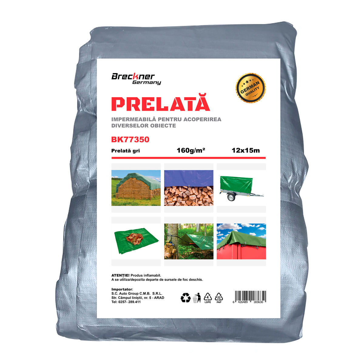 Hálós ponyva 160g/m2 szürke 12x15m Breckner Germany