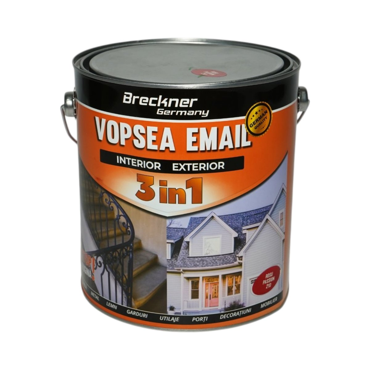 Rozsdagátló zománc festék 3 in 1 passion red 21D oldószer alapú 3.5L, közvetlenül a rozsdára, beltéri és kültéri Breckner Germany