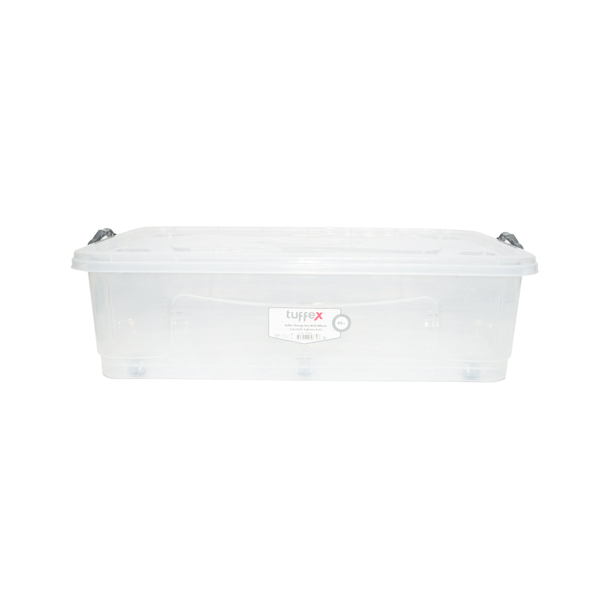 40L tárolódoboz fedéllel és átlátszó műanyag kerekekkel 725x470x200mm
