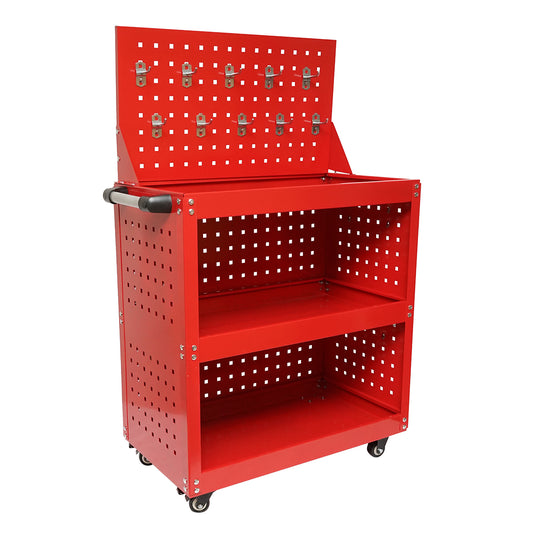 Kerekes fém kocsi 3 polccal és szerszámtartóval ellátott panellel 660x360x1080mm