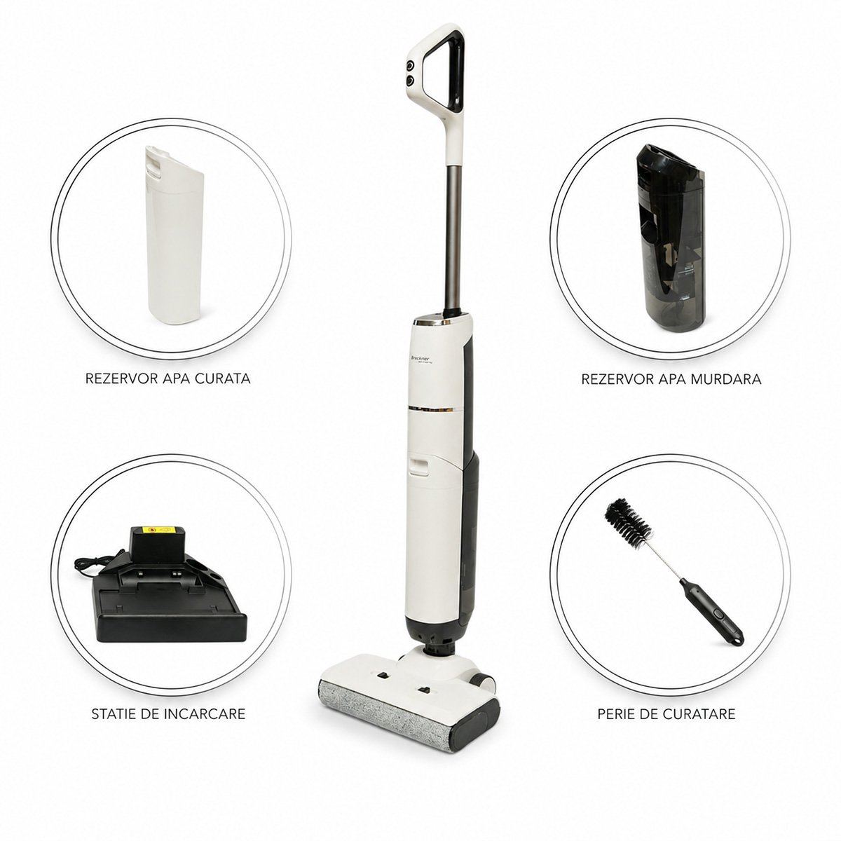 Függőleges vezeték nélküli porszívó moppal 200W, szívóerő 18000Pa, akkumulátor 5000mAh, víztartály 2x600ml, hangfunkció, digitális kijelző Breckner Germany