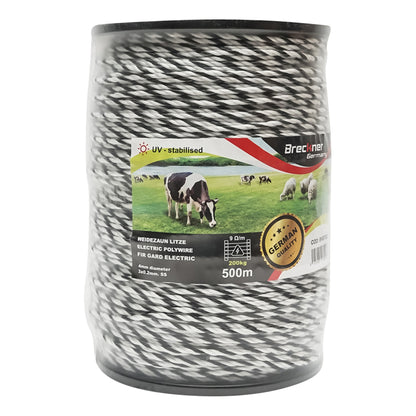 Fekete-fehér huzal tekercs fi 4 mm 3x0.2mm SS 500m elektromos kerítés Breckner Germany