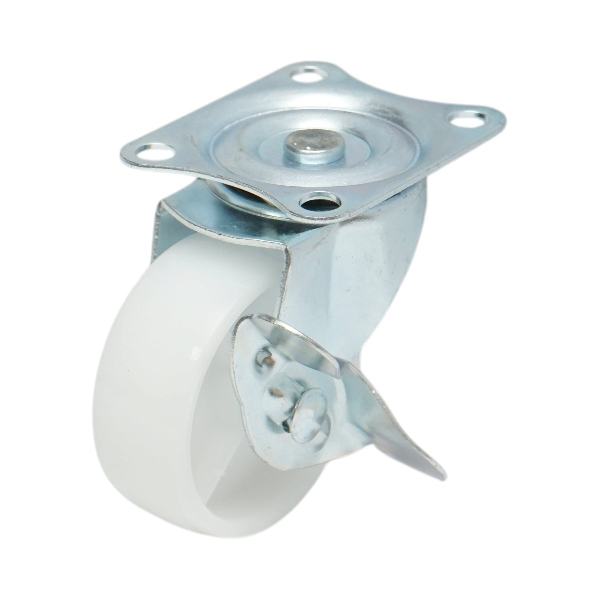 Forgó kerék 65x23mm fékezéssel, fehér polipropilén, acél lemez 70x58mm 35kg