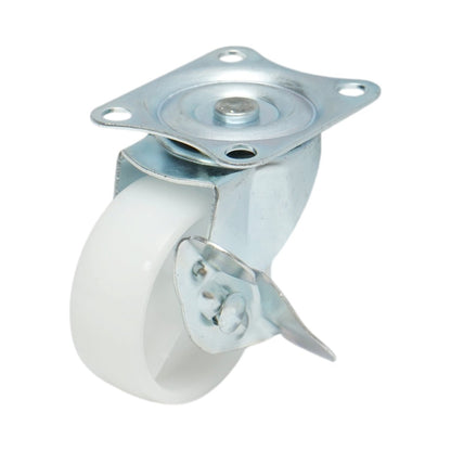 Forgó kerék 65x23mm fékezéssel, fehér polipropilén, acél lemez 70x58mm 35kg