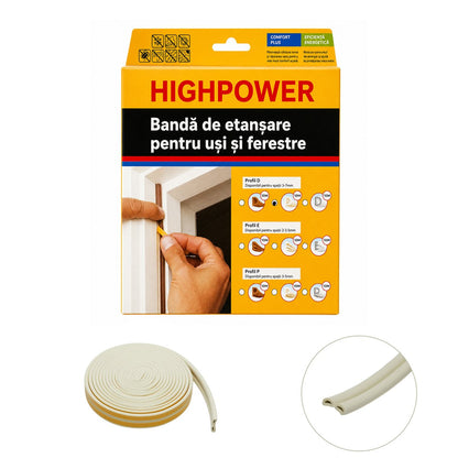 Ajtó- és ablaktömítés fehér öntapadó 10m, D profil 3-7mm, EPDM HighPower
