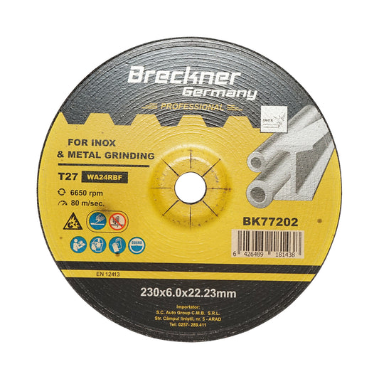 Rozsdamentes acél T27 230x6.0x22mm vágó és polírozó flex korongok T27 230x6.0x22mm Breckner Germany