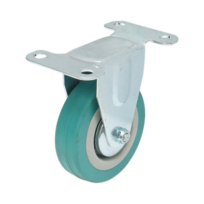 Rögzített kerék 75x21mm fék nélkül, kék tömör gumi, acél lemez 100x59mm 45kg