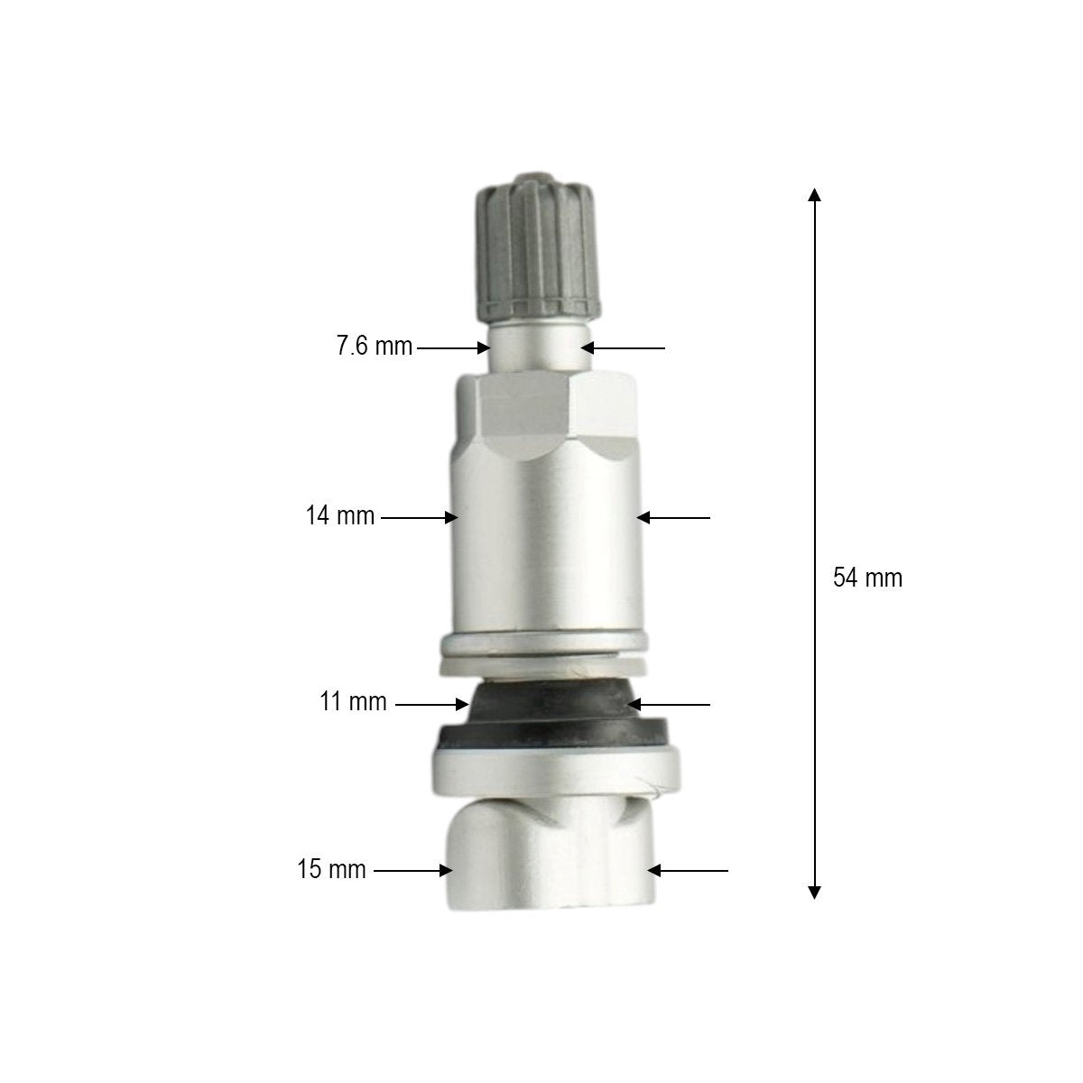 Ezüst színű tömlőnélküli gumiszelep, 54 mm, TPMS-01 szenzorhoz kompatibilis