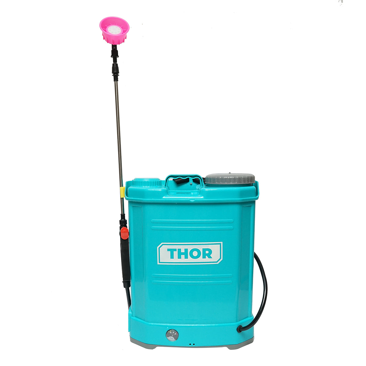 Permetezőszivattyú, elektromos vermorel, 16 literes tartály, 12V/8Ah akkumulátor, 4 fúvóka, áramlás 4 l/min, nyomás 6,8 bar THOR